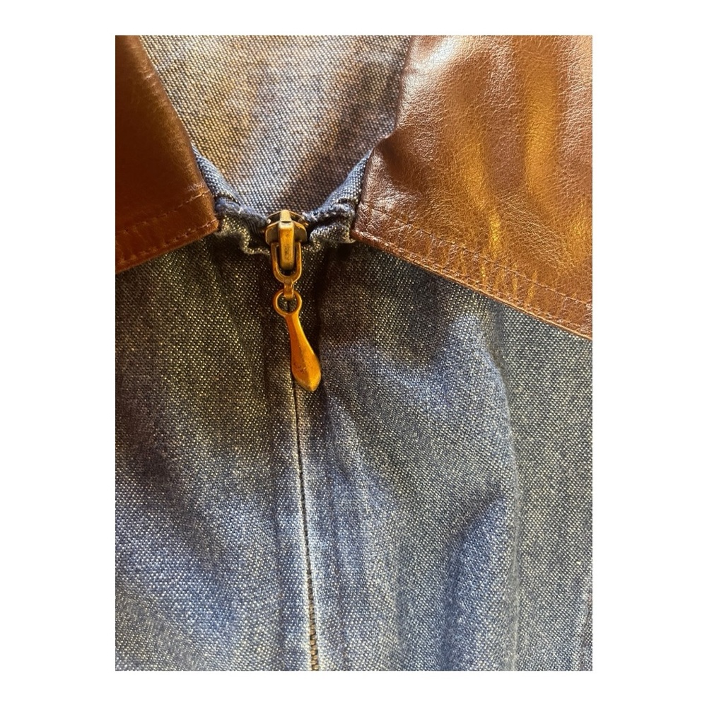Graff Vintage Denim Vest w/ Leather Trim Collar & Pockets - Picture 4 of 11